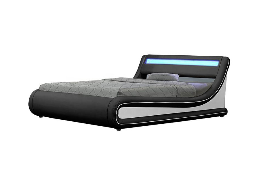 Tempat Tidur Kulit PU Ottoman Pengangkat Gas LED Seperti Gelombang 1138-1G