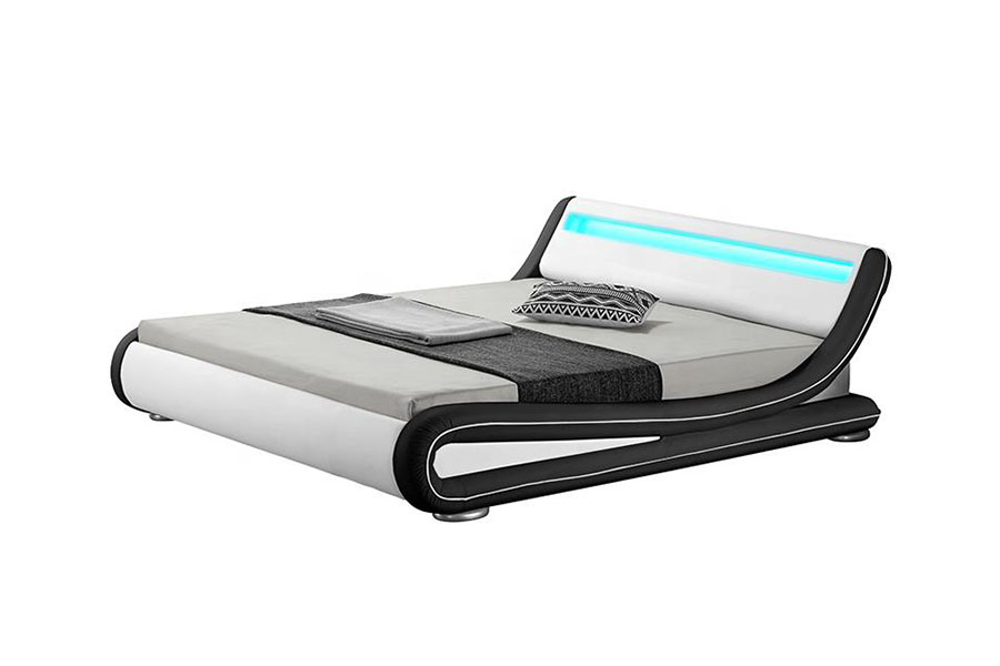 1137-1 Rangka Tempat Tidur Berlapis Kulit Penyimpanan King LED Cerdas