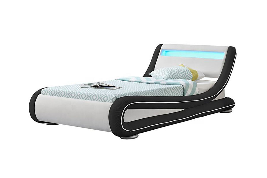 1137-1 Rangka Tempat Tidur Berlapis Kulit Penyimpanan King LED Cerdas