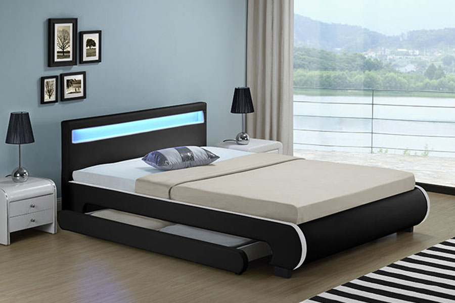 Laci Penyimpanan LED 1135-1D Tempat Tidur Kulit PU
