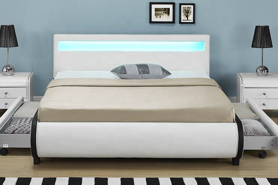 Laci Penyimpanan LED 1135-1D Tempat Tidur Kulit PU