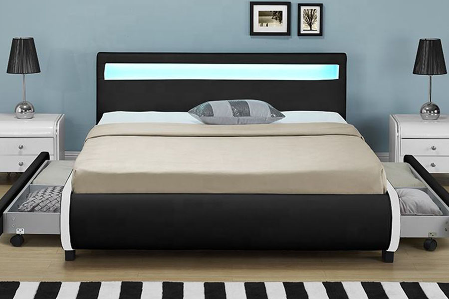 Laci Penyimpanan LED 1135-1D Tempat Tidur Kulit PU
