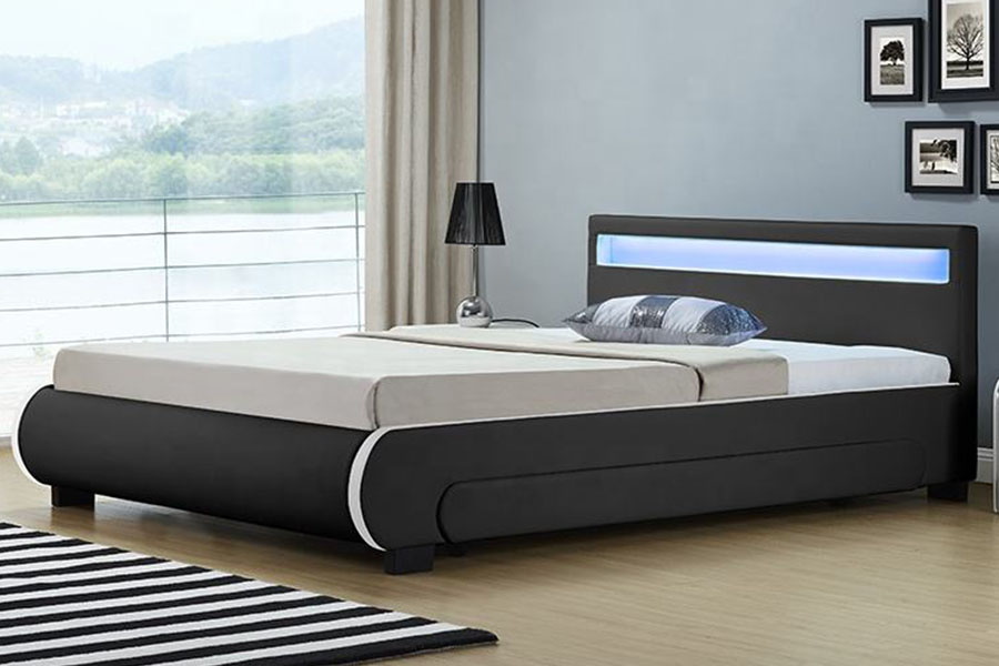 Laci Penyimpanan LED 1135-1D Tempat Tidur Kulit PU