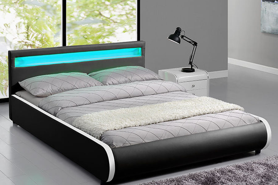 1125-1 Tempat Tidur Berlapis Kayu Solid Kulit PU Ganda