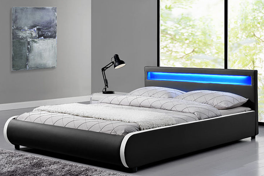1125-1 Tempat Tidur Berlapis Kayu Solid Kulit PU Ganda