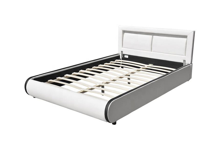 1124-1 Rangka Tempat Tidur Berlapis Kulit Empuk LED Eropa Modern