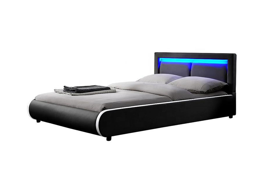1124-1 Rangka Tempat Tidur Berlapis Kulit Empuk LED Eropa Modern