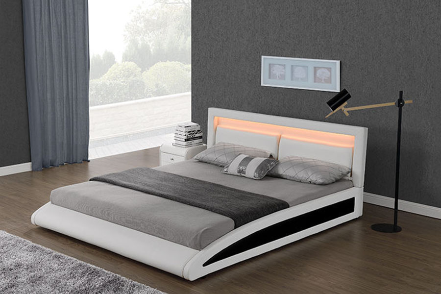 1118-1-2 Rangka Tempat Tidur LED Cerdas Kulit Imitasi Eropa Melengkung