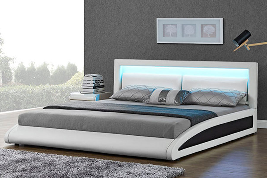 1118-1-2 Rangka Tempat Tidur LED Cerdas Kulit Imitasi Eropa Melengkung