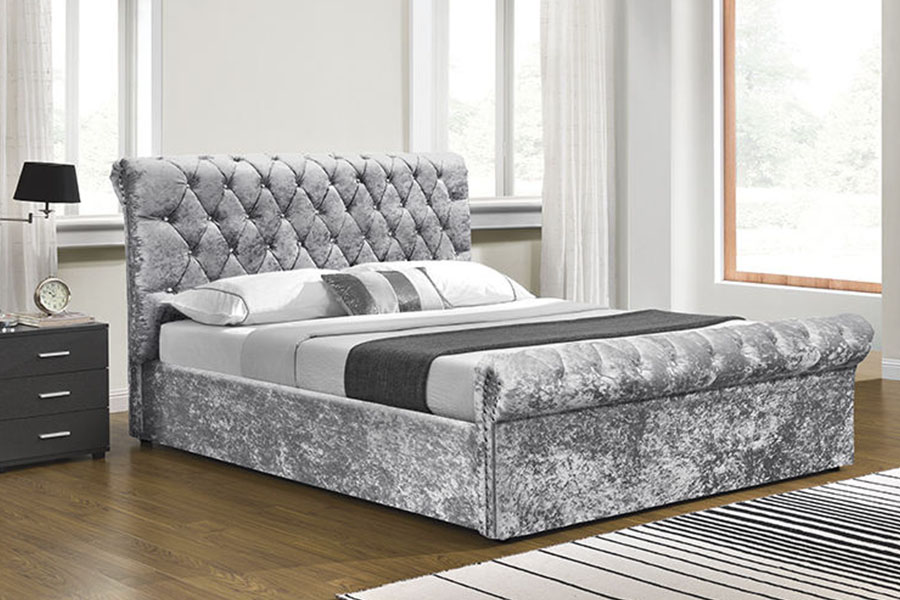 1153G Tempat Tidur Penyimpanan Ottoman Kristal Beludru Hancur Chesterfield