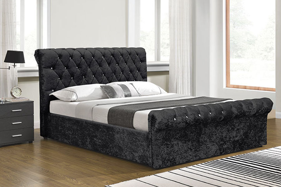 1153G Tempat Tidur Penyimpanan Ottoman Kristal Beludru Hancur Chesterfield