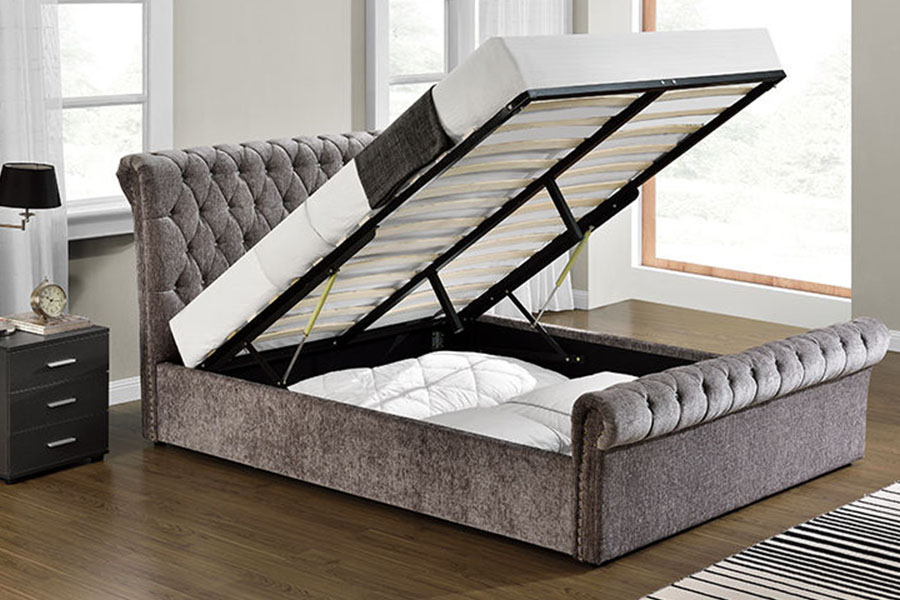1153G Tempat Tidur Penyimpanan Ottoman Kristal Beludru Hancur Chesterfield