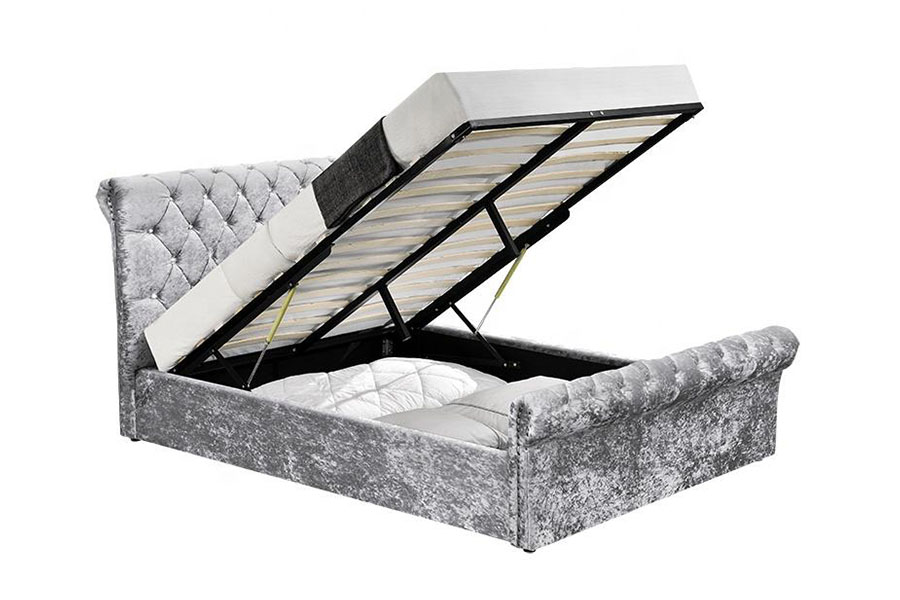 1153G Tempat Tidur Penyimpanan Ottoman Kristal Beludru Hancur Chesterfield