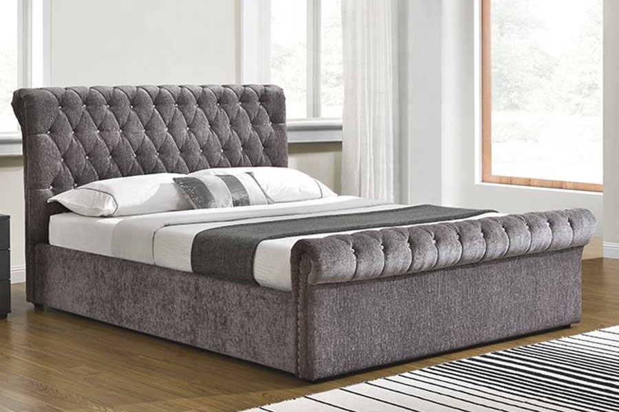 1153G Tempat Tidur Penyimpanan Ottoman Kristal Beludru Hancur Chesterfield