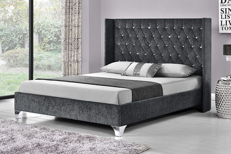 Tempat Tidur Penyimpanan Gas Beludru Sayap Samping Kancing 1152G