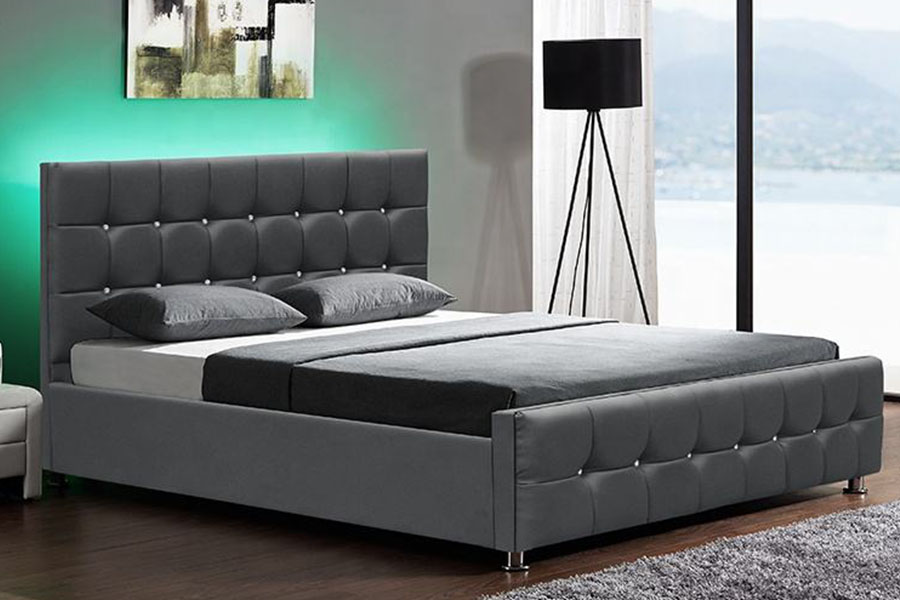 Tempat Tidur Penyimpanan Angkat Gas LED Beludru Chenille Modern 1149-1G