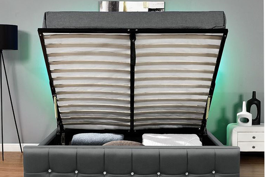 Tempat Tidur Penyimpanan Angkat Gas LED Beludru Chenille Modern 1149-1G