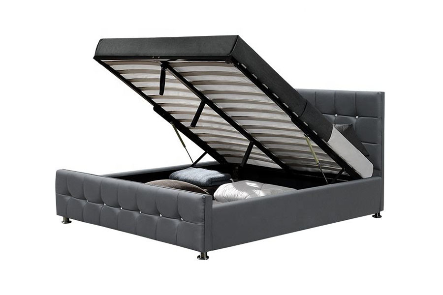 Tempat Tidur Penyimpanan Angkat Gas LED Beludru Chenille Modern 1149-1G
