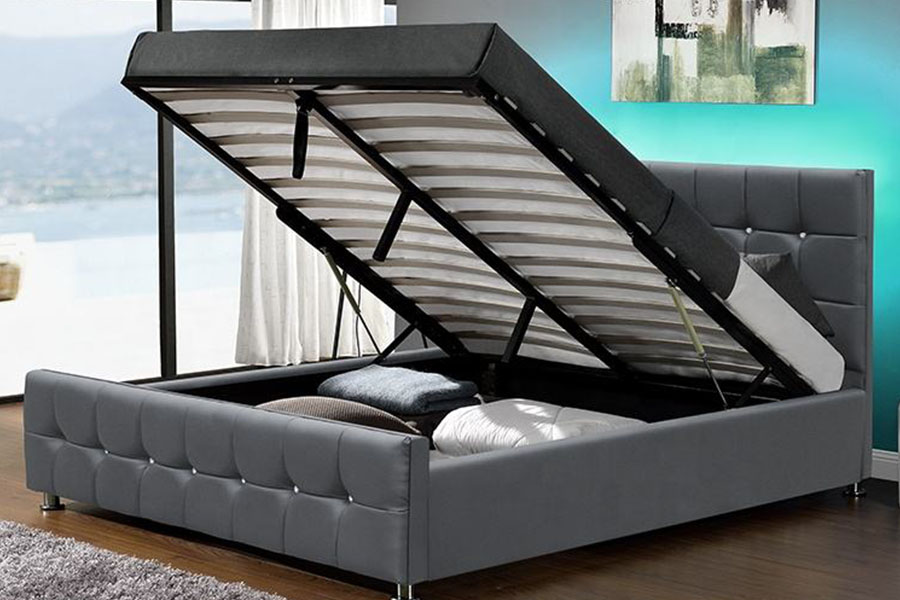 Tempat Tidur Penyimpanan Angkat Gas LED Beludru Chenille Modern 1149-1G