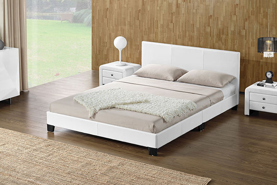 1142-2 Rangka Tempat Tidur Queen Kayu Kain Linen Gaya Amerika