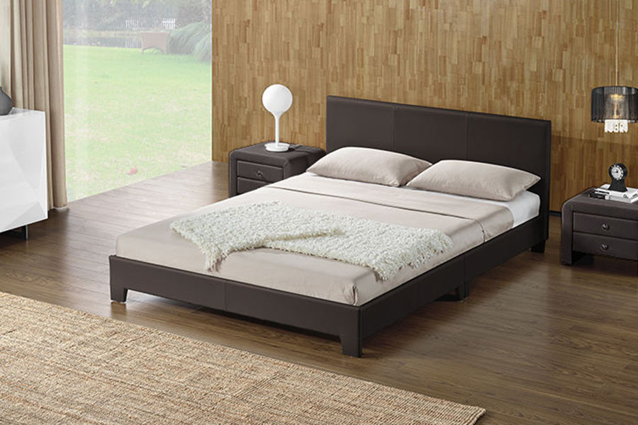 1142-2 Rangka Tempat Tidur Queen Kayu Kain Linen Gaya Amerika