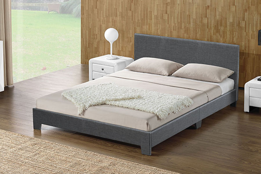 1142-2 Rangka Tempat Tidur Queen Kayu Kain Linen Gaya Amerika