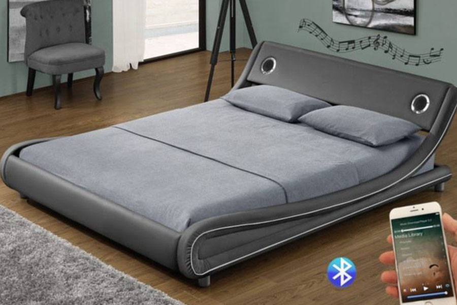 Rangka Tempat Tidur Kulit Sintetis Speaker Musik Gas Lift 1140S