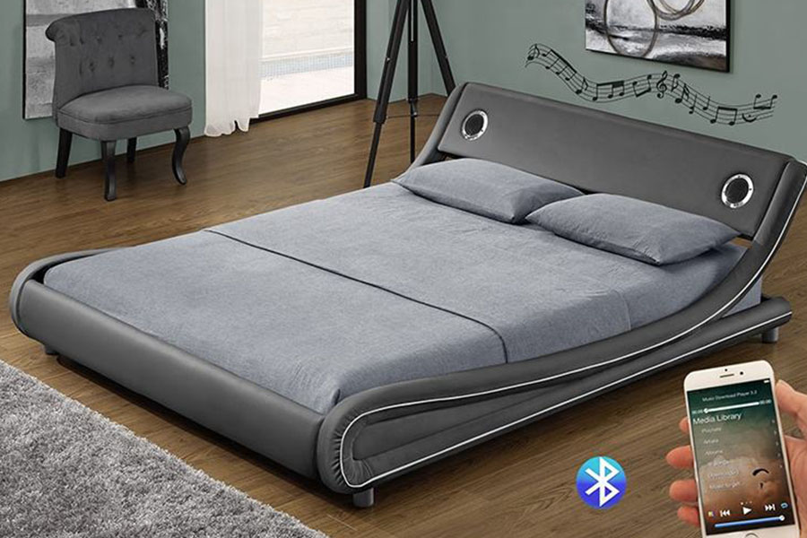Rangka Tempat Tidur Kulit Sintetis Speaker Musik Gas Lift 1140S
