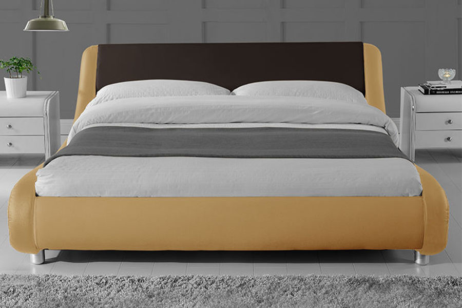 1140-1 Rangka Tempat Tidur Berlapis LED Warna Ganda Kulit Sintetis