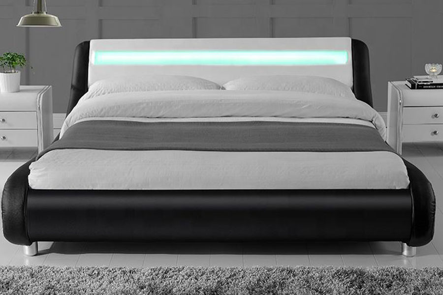 1140-1 Rangka Tempat Tidur Berlapis LED Warna Ganda Kulit Sintetis