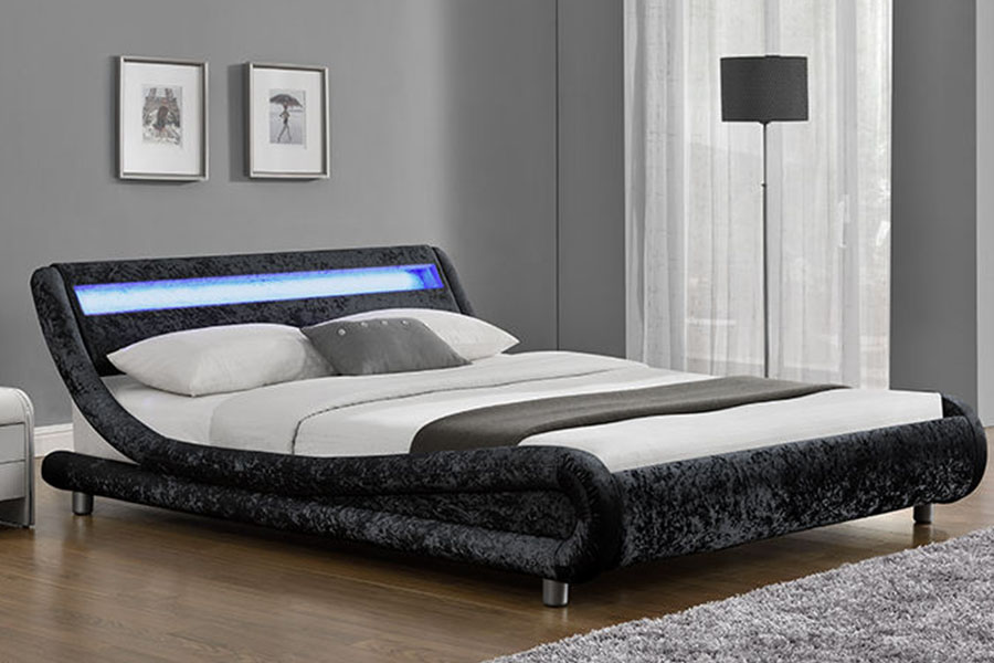 1140-1 Rangka Tempat Tidur Berlapis LED Warna Ganda Kulit Sintetis