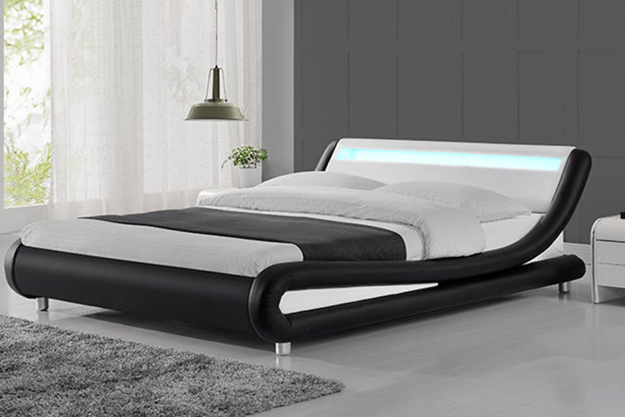 1140-1 Rangka Tempat Tidur Berlapis LED Warna Ganda Kulit Sintetis