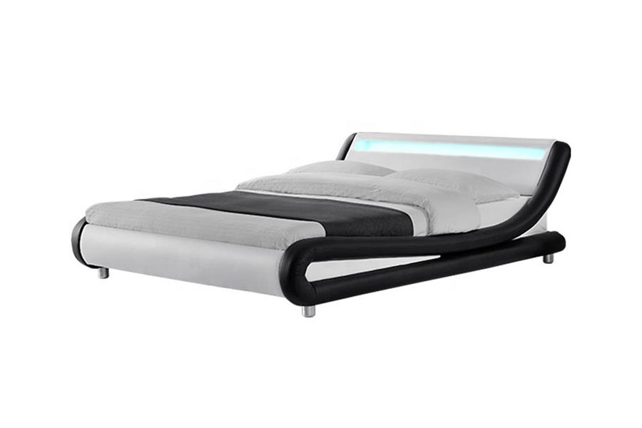 1140-1 Rangka Tempat Tidur Berlapis LED Warna Ganda Kulit Sintetis