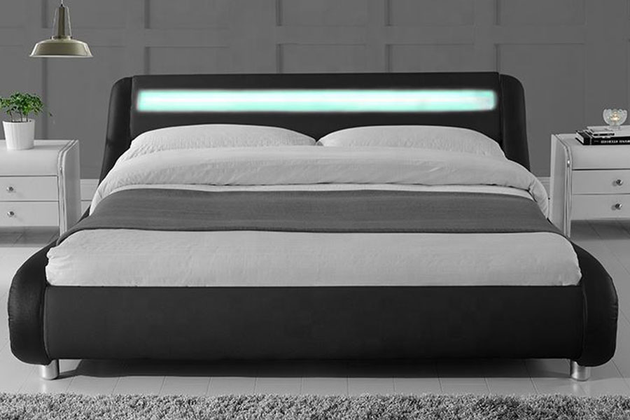 1140-1 Rangka Tempat Tidur Berlapis LED Warna Ganda Kulit Sintetis