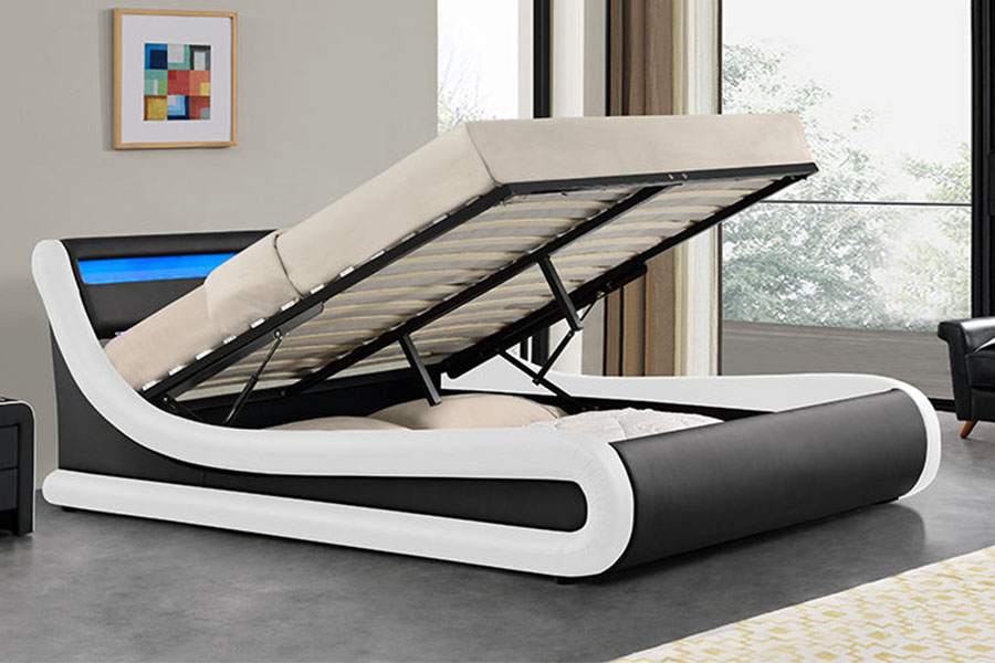 Rangka Tempat Tidur Berlapis Kulit PU LED Ottoman King 1138G