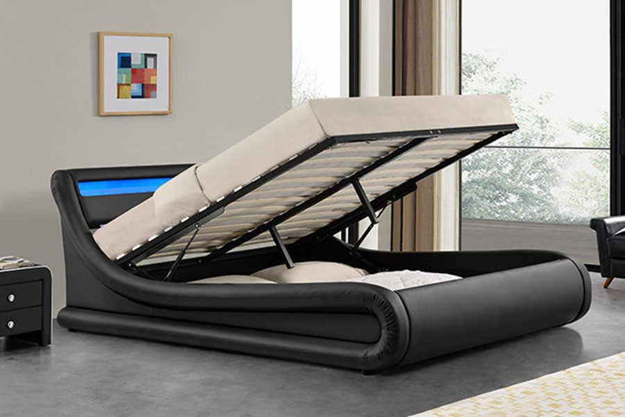 Rangka Tempat Tidur Berlapis Kulit PU LED Ottoman King 1138G
