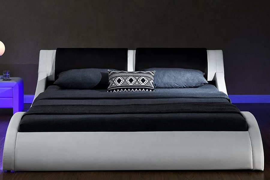 1187-1 Rangka Tempat Tidur Berlapis Kulit King Bentuk S Italia