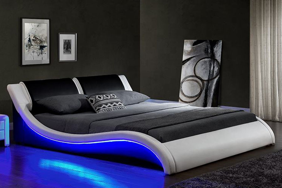 1187-1 Rangka Tempat Tidur Berlapis Kulit King Bentuk S Italia