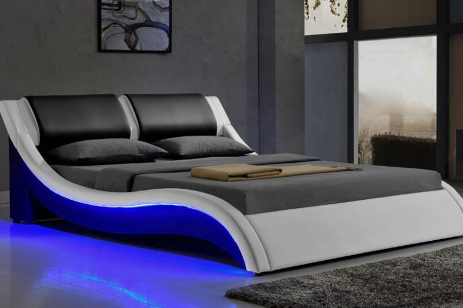 1187-1 Rangka Tempat Tidur Berlapis Kulit King Bentuk S Italia