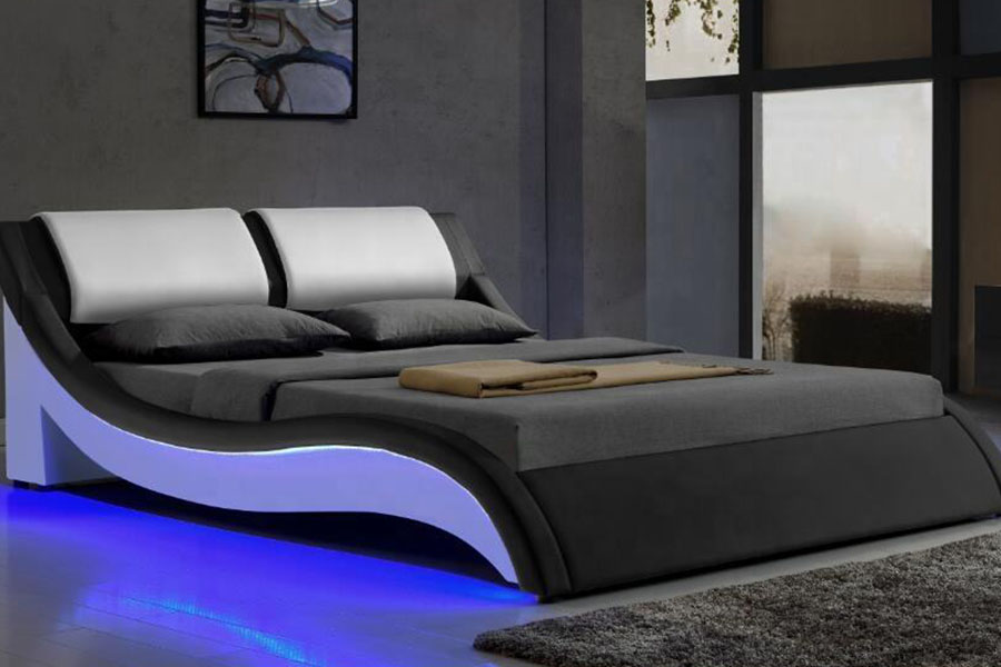1187-1 Rangka Tempat Tidur Berlapis Kulit King Bentuk S Italia
