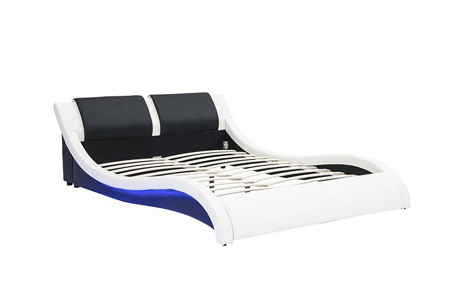 1178-1 Tempat Tidur Berlapis Kulit Queen King Bingkai LED Seperti Gelombang