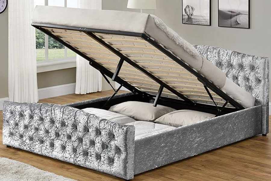 Tempat Tidur Penyimpanan Panel Lembut Ottoman Angkat Gas Kain Linen 1173G