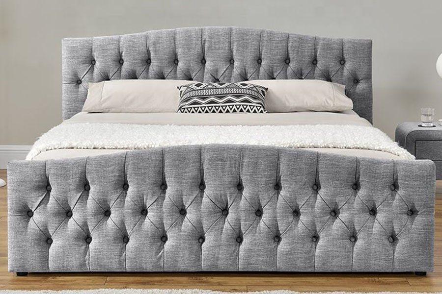 Tempat Tidur Penyimpanan Panel Lembut Ottoman Angkat Gas Kain Linen 1173G