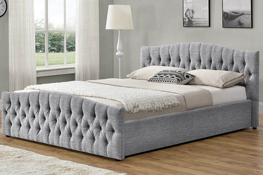 Tempat Tidur Penyimpanan Panel Lembut Ottoman Angkat Gas Kain Linen 1173G