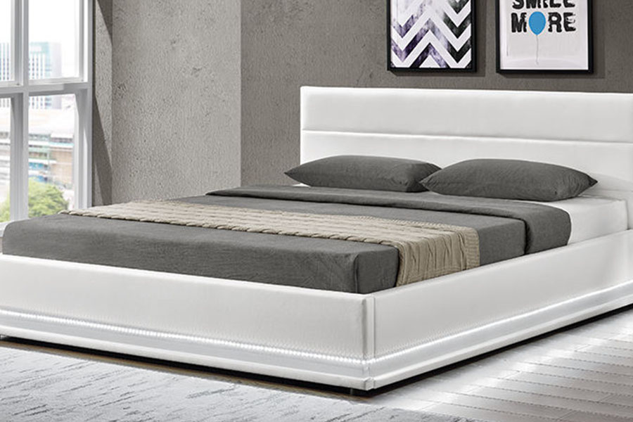 Rangka Tempat Tidur Berlapis LED Penyimpanan Kulit Mewah Modern 1165-1G