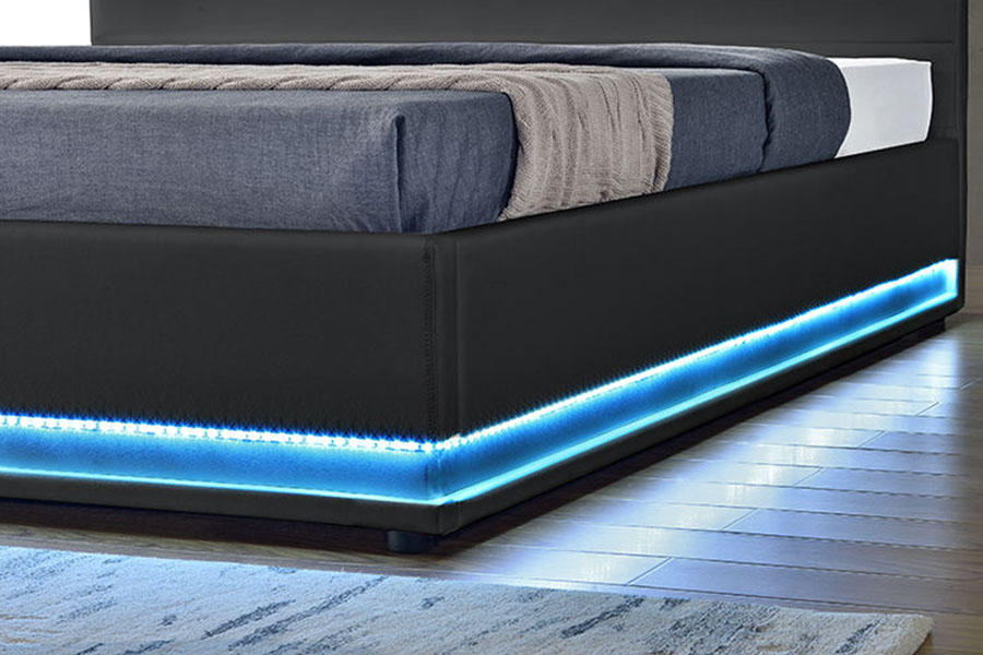 Rangka Tempat Tidur Berlapis LED Penyimpanan Kulit Mewah Modern 1165-1G