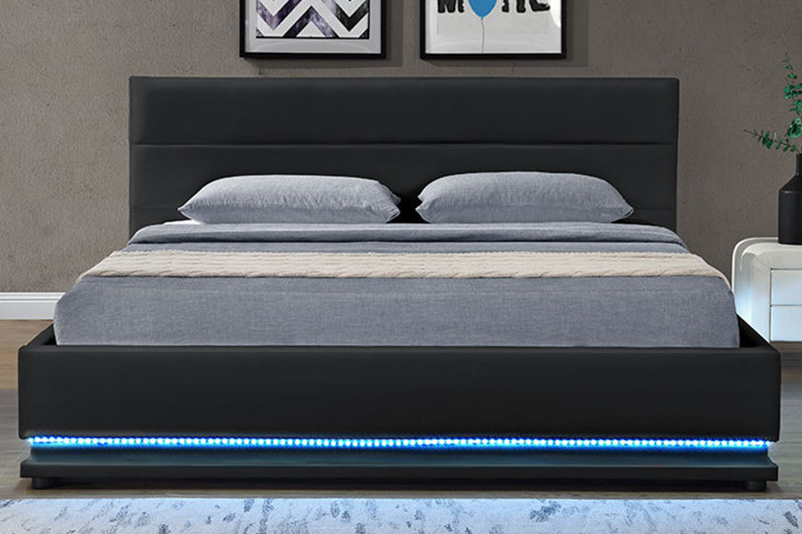 Rangka Tempat Tidur Berlapis LED Penyimpanan Kulit Mewah Modern 1165-1G