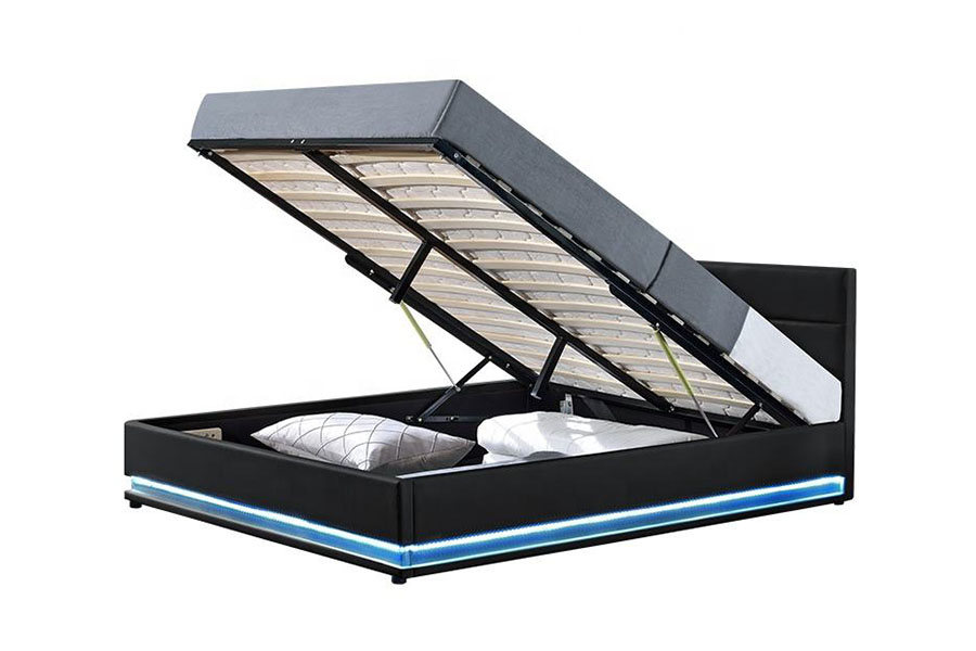 Rangka Tempat Tidur Berlapis LED Penyimpanan Kulit Mewah Modern 1165-1G