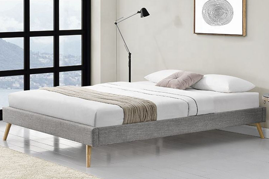 Tempat Tidur Kaki Kayu Linen Panel Kayu Lapis Skandinavia 1159C