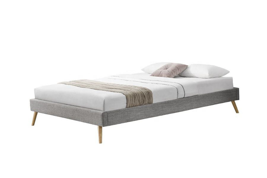 Tempat Tidur Kaki Kayu Linen Panel Kayu Lapis Skandinavia 1159C
